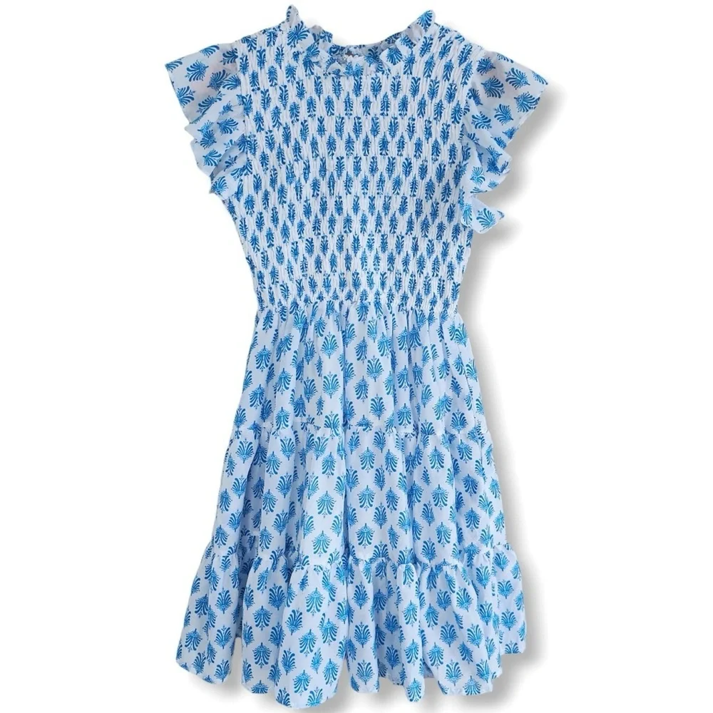 J Marie Annabelle Ruched Blue & White Medium Dress NWOT - Picture 3 of 5